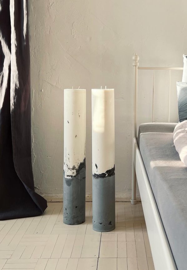 2'li Set Beton Silindir Mum 10cm Çap